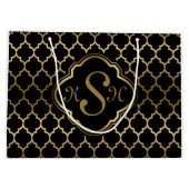 Grand Sac Cadeau Motif Quatrefoil Or et Noir monogramme (Dos)