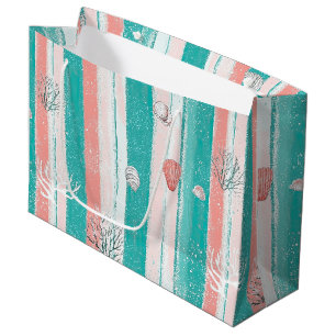 Grand Sac Cadeau Motif rayé corail nautique