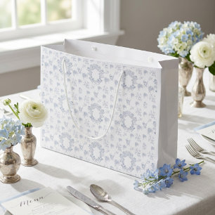 Grand Sac Cadeau Motif répétitif de chinoiserie bleu blanc