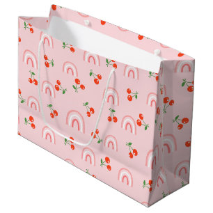Grand Sac Cadeau Motif rose arc-en-ciel cerise