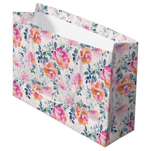 Grand Sac Cadeau Motif rose et Turquoise (Devant Angle)
