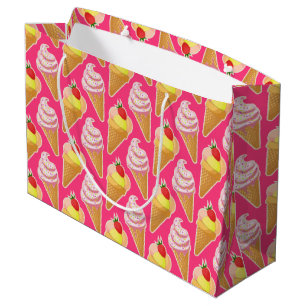 Grand Sac Cadeau Motif rose Kawaii avec crème glacée aux fraises
