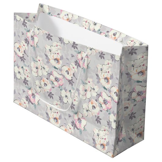 Grand Sac Cadeau Motif rose mou d'aquarelle (Devant Angle)