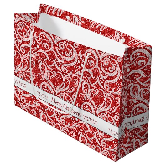Grand Sac Cadeau Motif rouge Abstrait de flocon de neige #10 ID1009 (Devant Angle)