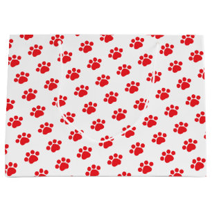 Grand Sac Cadeau Motif rouge d'empreinte de patte