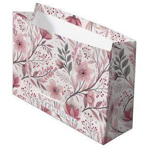 Grand Sac Cadeau Motif Sakura en fleurs de cerises roses sur blanc