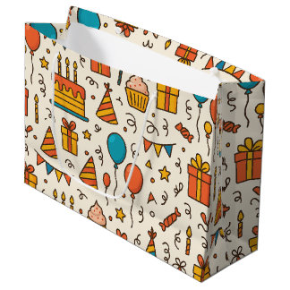 Grand Sac Cadeau Motif sans couture de fête d'anniversaire vibrant