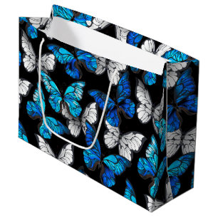 Grand Sac Cadeau Motif sans couture sombre avec papillons bleus Mor