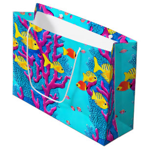 Grand Sac Cadeau Motif sans fil de poissons tropicaux