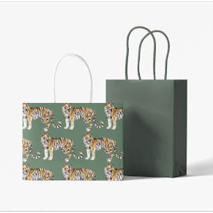 Grand Sac Cadeau Motif sauvage des tigres d'aquarelle tropicale mod