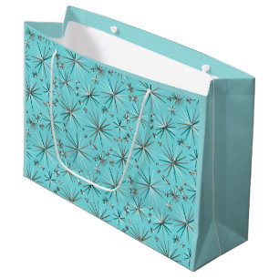 Grand Sac Cadeau Motif Spoutnik du milieu du siècle, Bleu des Oeufs