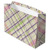 Grand Sac Cadeau Motif Tartan vert violet violet rose (Dos Angle)