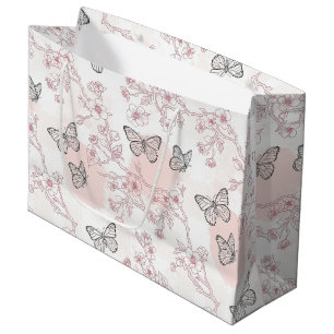 Grand Sac Cadeau Motif toile de fond botanique papillon vintage (8)