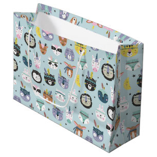 Grand Sac Cadeau Motif tribal mignon de visage