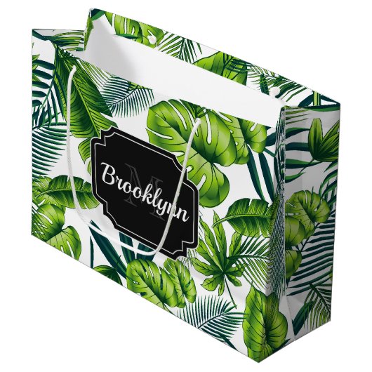 Grand Sac Cadeau Motif tropical (Devant Angle)
