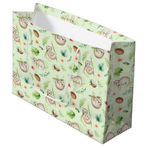 Grand Sac Cadeau Motif tropical de paresse de noix de coco