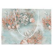 Grand Sac Cadeau Motif Vagues Aqua et Coquillages de Récif Corallie (Dos)
