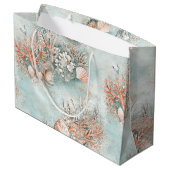 Grand Sac Cadeau Motif Vagues Aqua et Coquillages de Récif Corallie (Dos Angle)