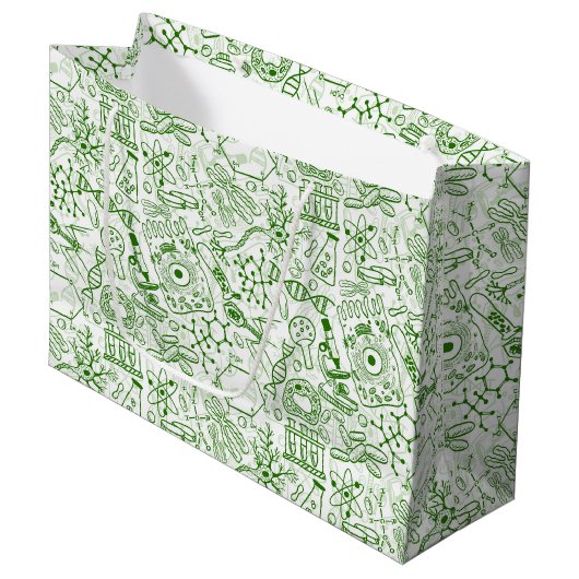 Grand Sac Cadeau Motif vert de biologie (Devant Angle)