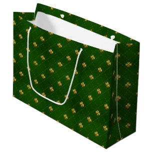 Grand Sac Cadeau Motif vert d'or de trèfle