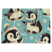Grand Sac Cadeau Motif vintage Cute Penguin (Devant)