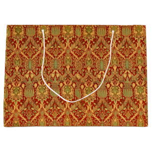Grand Sac Cadeau Motif vintage William Morris rouge turquoise or