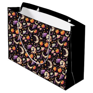 Grand Sac Cadeau Motif Whimsical Halloween Night Sky