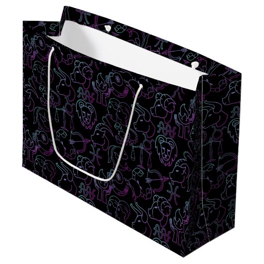 Grand Sac Cadeau Motif zodiaque. GBG noir x4.b lumineux (Devant Angle)
