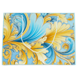 Grand Sac Cadeau motifs d'art bleu et jaune ukrainiens