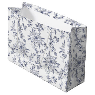 Grand Sac Cadeau Motifs floraux bleu marine sans couture