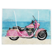 Grand Sac Cadeau Moto rose sur la plage (Dos)