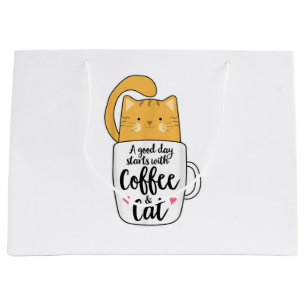 Grand Sac Cadeau Mug de café chat orange drôle amateur de chat