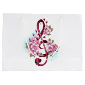Grand Sac Cadeau Musical treble clef notes with sakura flowers (Dos)