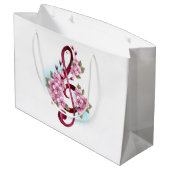 Grand Sac Cadeau Musical treble clef notes with sakura flowers (Dos Angle)