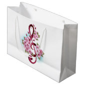 Grand Sac Cadeau Musical treble clef notes with sakura flowers (Devant Angle)