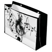 Grand Sac Cadeau Musique Note fumée noire et blanche (Devant Angle)