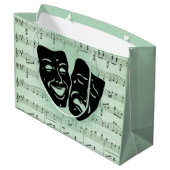 Grand Sac Cadeau Musique verte et masques grecs de théâtre (Dos Angle)