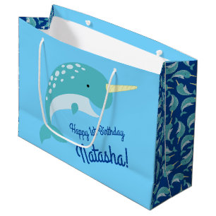 Grand Sac Cadeau Narwhals Ocean Cute 1er Anniversaire Thème de fête