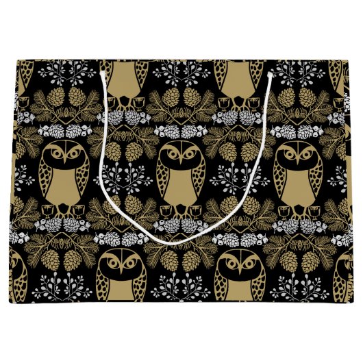 Grand Sac Cadeau Nature Owl Folk Art (Devant)