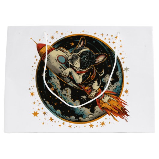 Grand Sac Cadeau Navire à fusée Astronaut français de Bulldog (Devant)