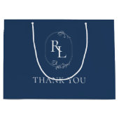 Grand Sac Cadeau Navy foncé | Remerciement de mariage à monogramme (Devant)