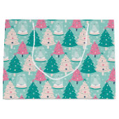 Grand Sac Cadeau Neige De Noël Rose Et Vert (Devant)