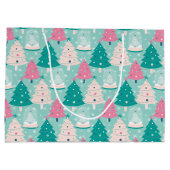 Grand Sac Cadeau Neige De Noël Rose Et Vert (Dos)