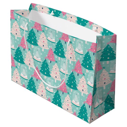 Grand Sac Cadeau Neige De Noël Rose Et Vert (Dos Angle)