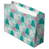 Grand Sac Cadeau Neige De Noël Rose Et Vert (Devant Angle)