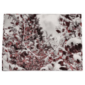 Grand Sac Cadeau Neige fraîche sur Feuilles rouges (Devant)