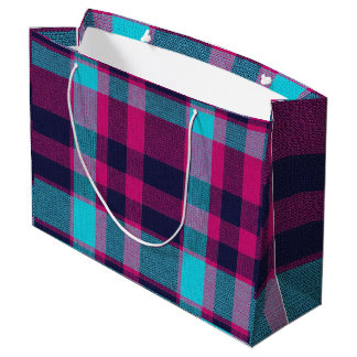 Grand Sac Cadeau Néon Carreaux Fuchsia