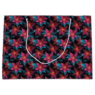 Grand Sac Cadeau Neon Christmas Poinsettias