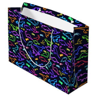 Grand Sac Cadeau Neon Dinosaures 