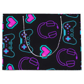 Grand Sac Cadeau Neon Gamer Controller and Hearts Pattern (Devant)